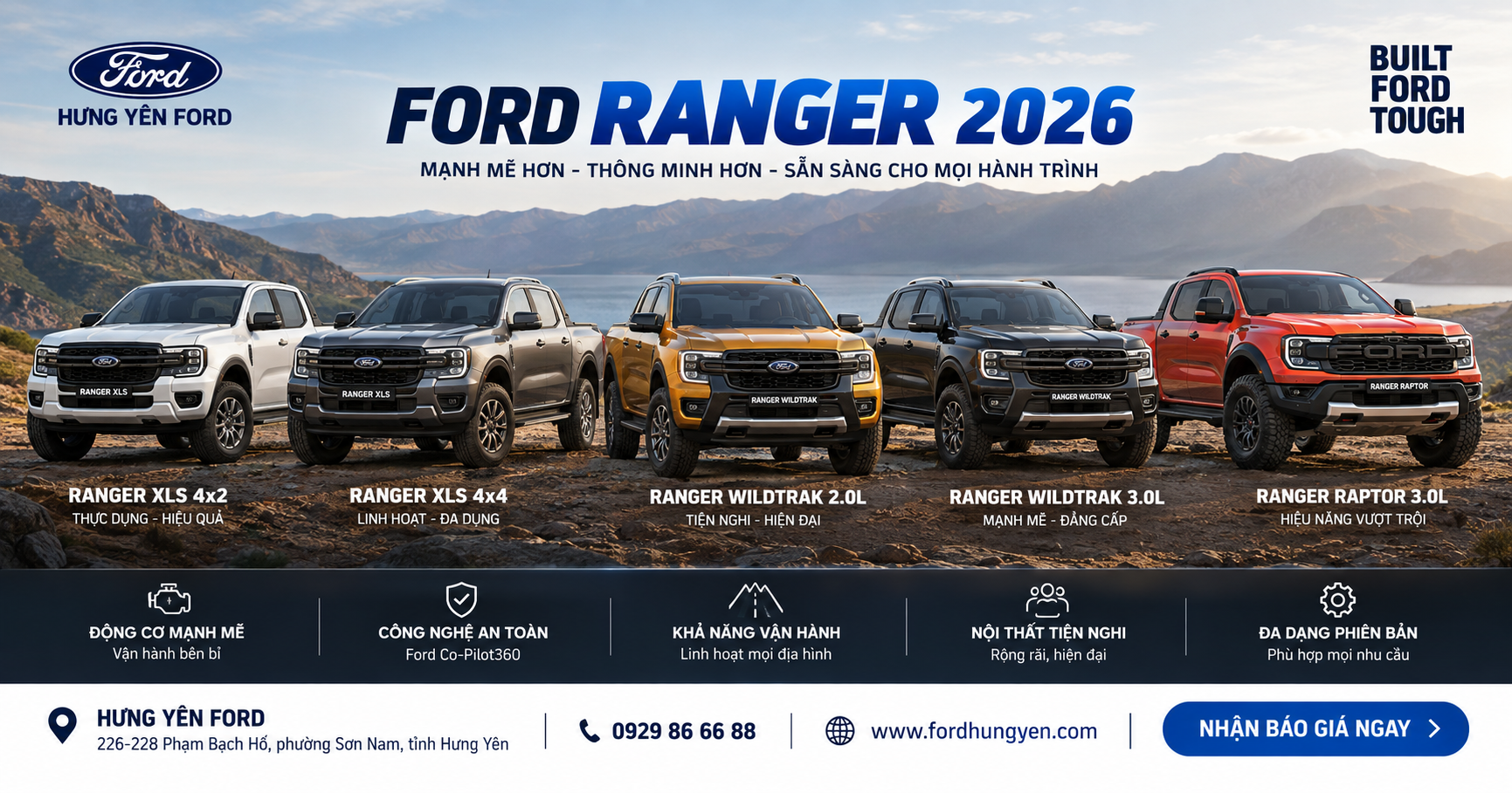 Ford Ranger 2026 các phiên bản tại Hưng Yên Ford